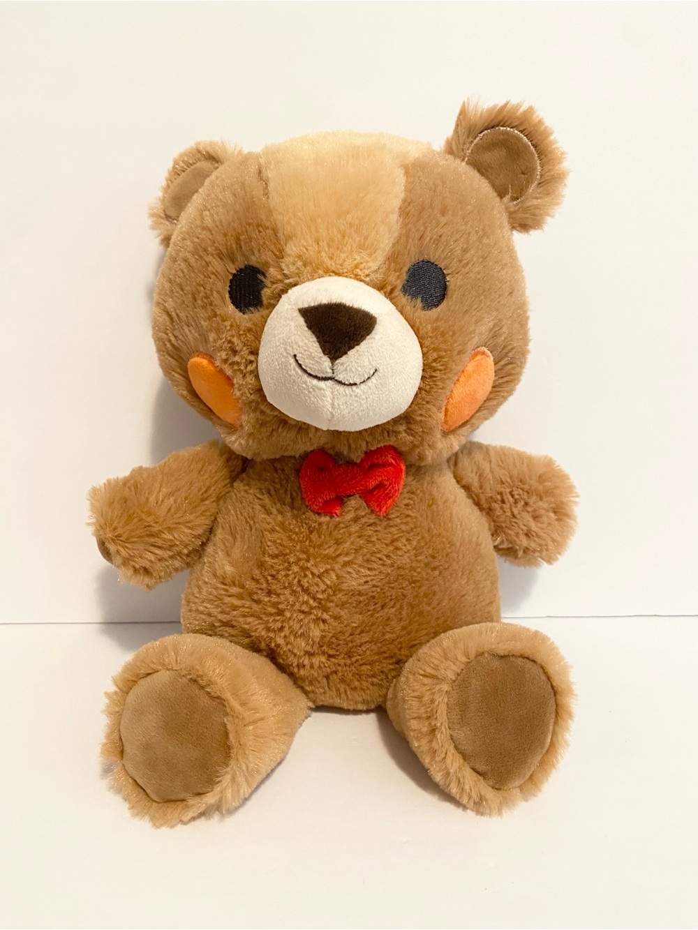 FAO Schwarz Teddy Bear Plush Stuffed Animal Rosey Cheeks Red Bow Lovey Toy